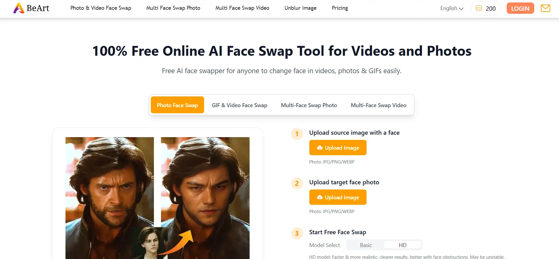 BeArt AI Face Swap Free Online