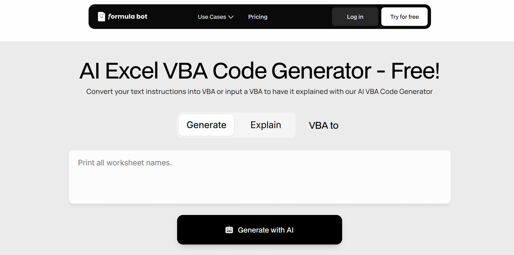 VBA Code Generator | AI Tool for Excel VBA Code