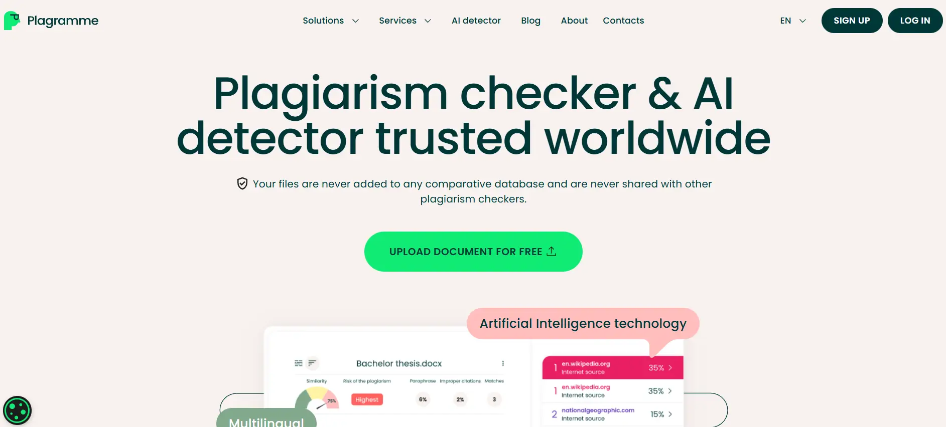 Plagramme: Plagiarism checker and AI detector