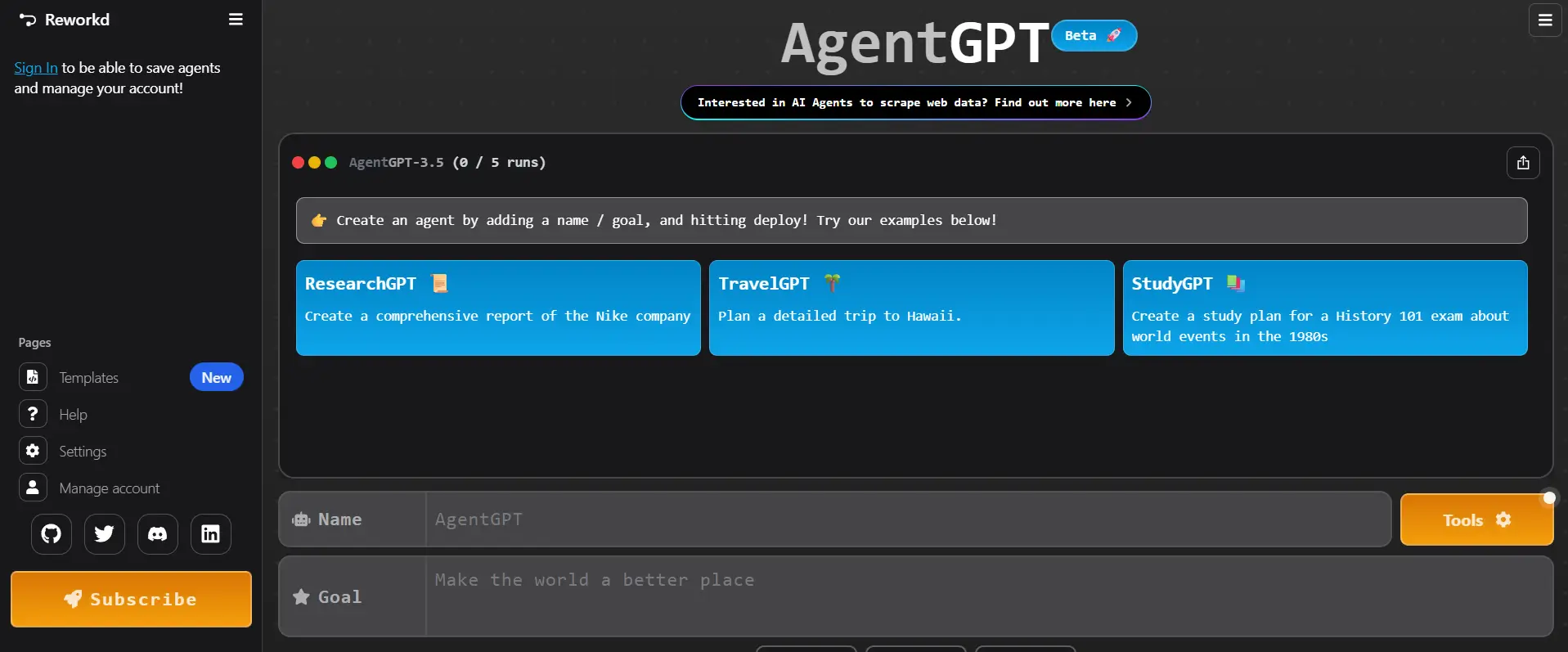 AgentGPT Create and Deploy AI Agents